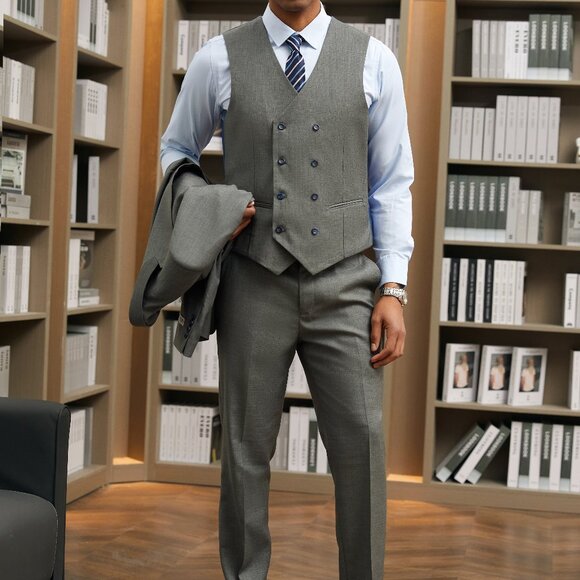 Green W/Blue Pinstriped Peak Lapel 3 Piece Stacy Adams Men's Suit - Picture 2 of 6